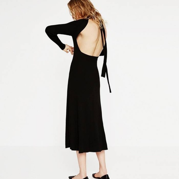 zara black backless dress